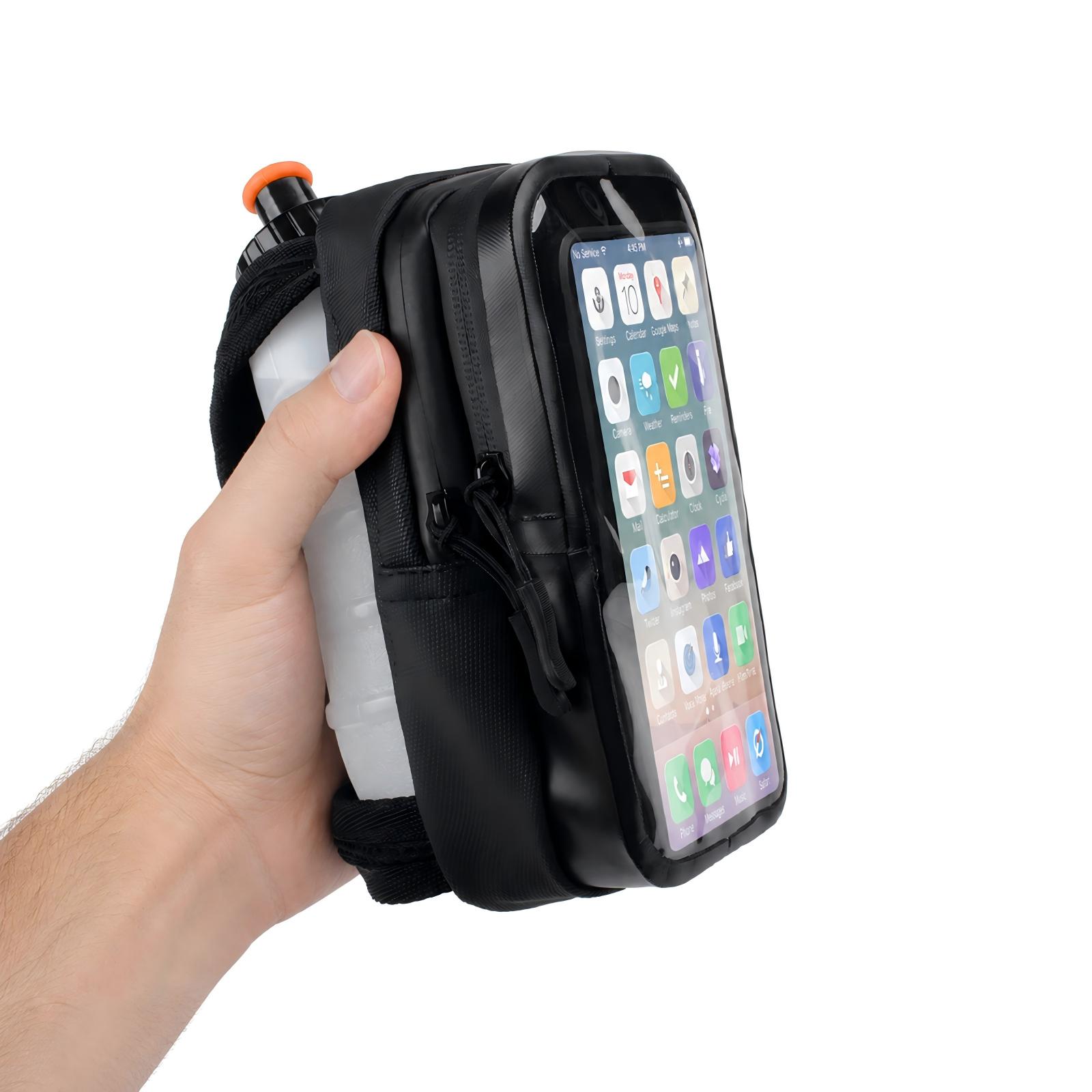 HECHZSO handheld bottle carrier with bottle and touchscreen phone pocket