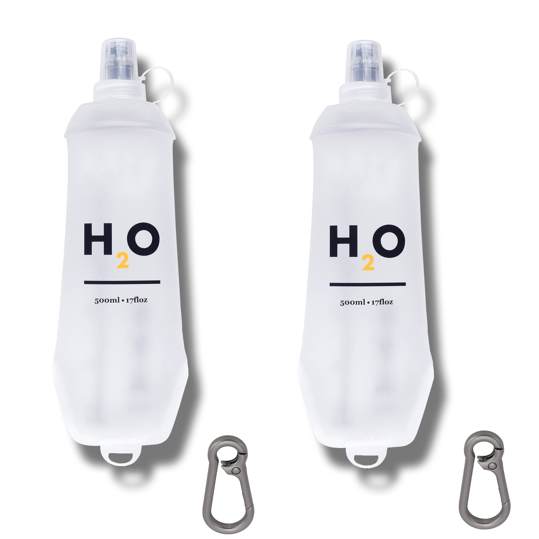 Two HECHZSO 500 ml collapsible soft flasks with carabiners